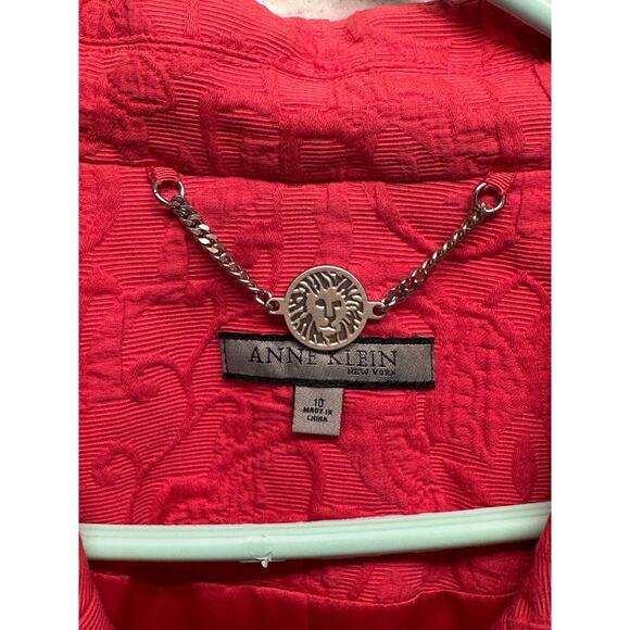Anne Klein Red Textured Floral Blazer Jacket Women’s Size 10 100% Cotton - Picture 2 of 8